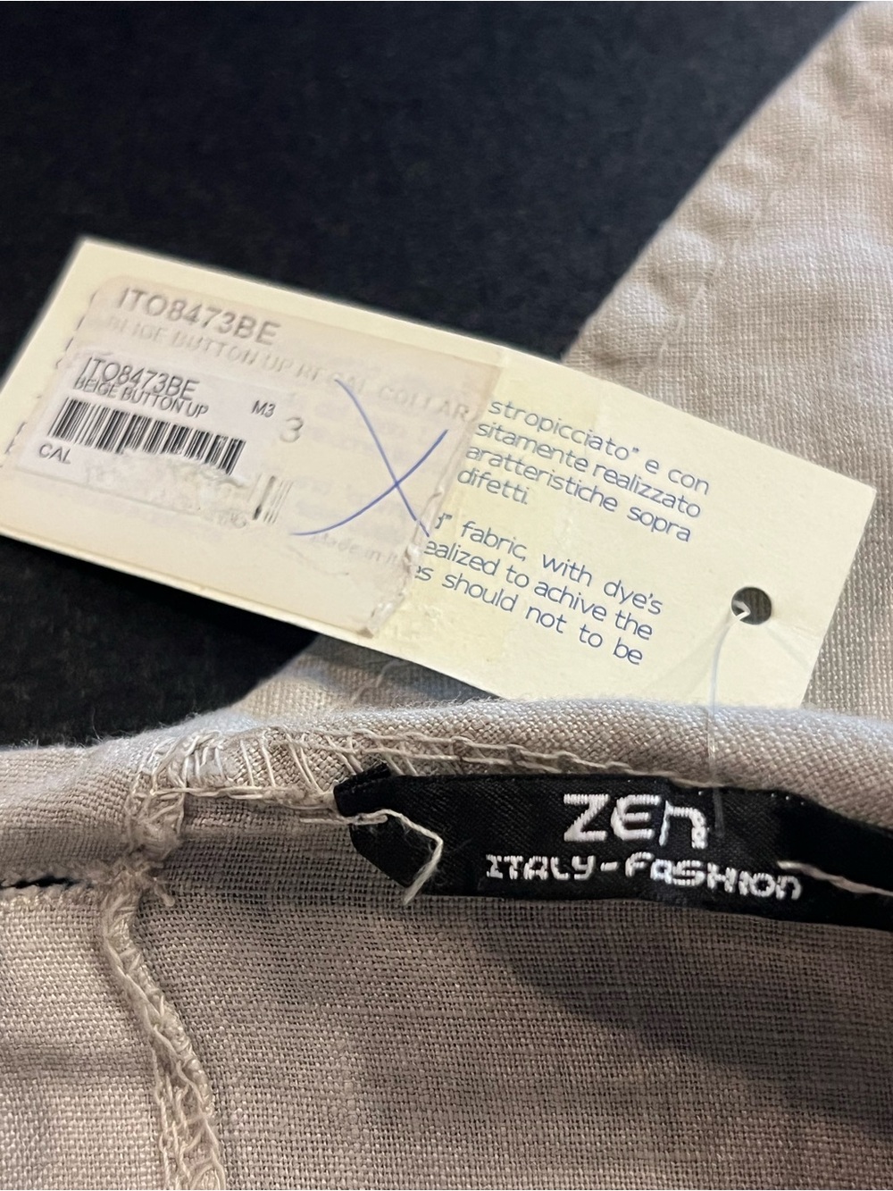 Zen Italian beige linen button up/back, regal collar/cowl dress w/pockets-NWT - Picture 13 of 16